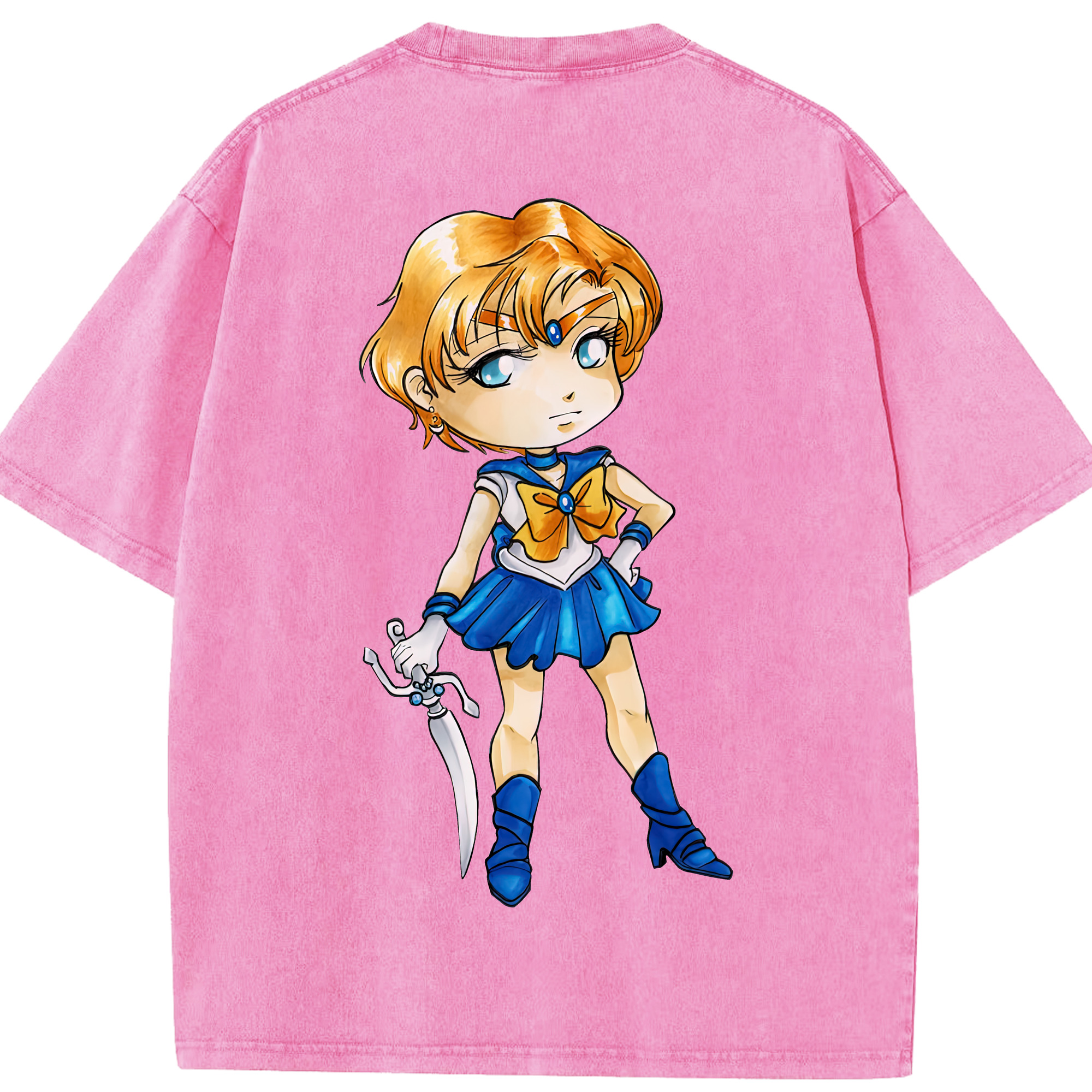 （画像用） 美少女戦士セーラームーン 天王はるか Sailor Moon Tenoh Haruka 綿100% ヴィンテージ風 半袖Tシャツ（背面プリント）